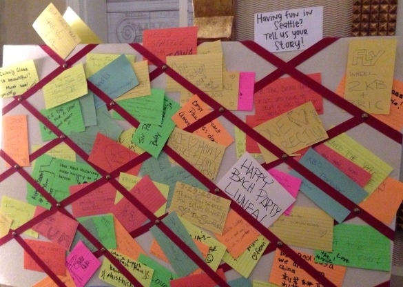 A message board filled with fun Seattle happenings at Hotel Monaco