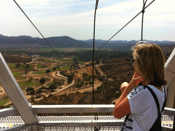 Feeling nervous at the top of the Flightline Safari zipline at the San Diego Zoo Safari Park