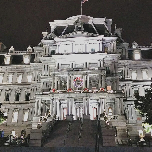 The Eisenhower Executive Building dolled up for the holidays