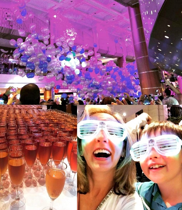 Anthem Sail Away Party fun with a balloon drop, champagne toast and glowing glasses ~ Royal Caribbean Anthem of the Seas with Kids