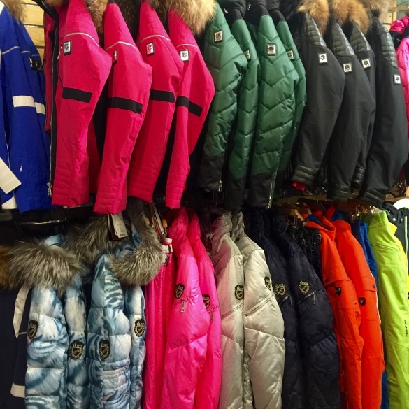 Colorful ski gear at Bahnhof Sport in Park City 