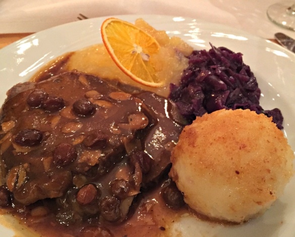 A hearty German dinner at Rudesheimer Schloss restaurant in Rudesheim am Rhein