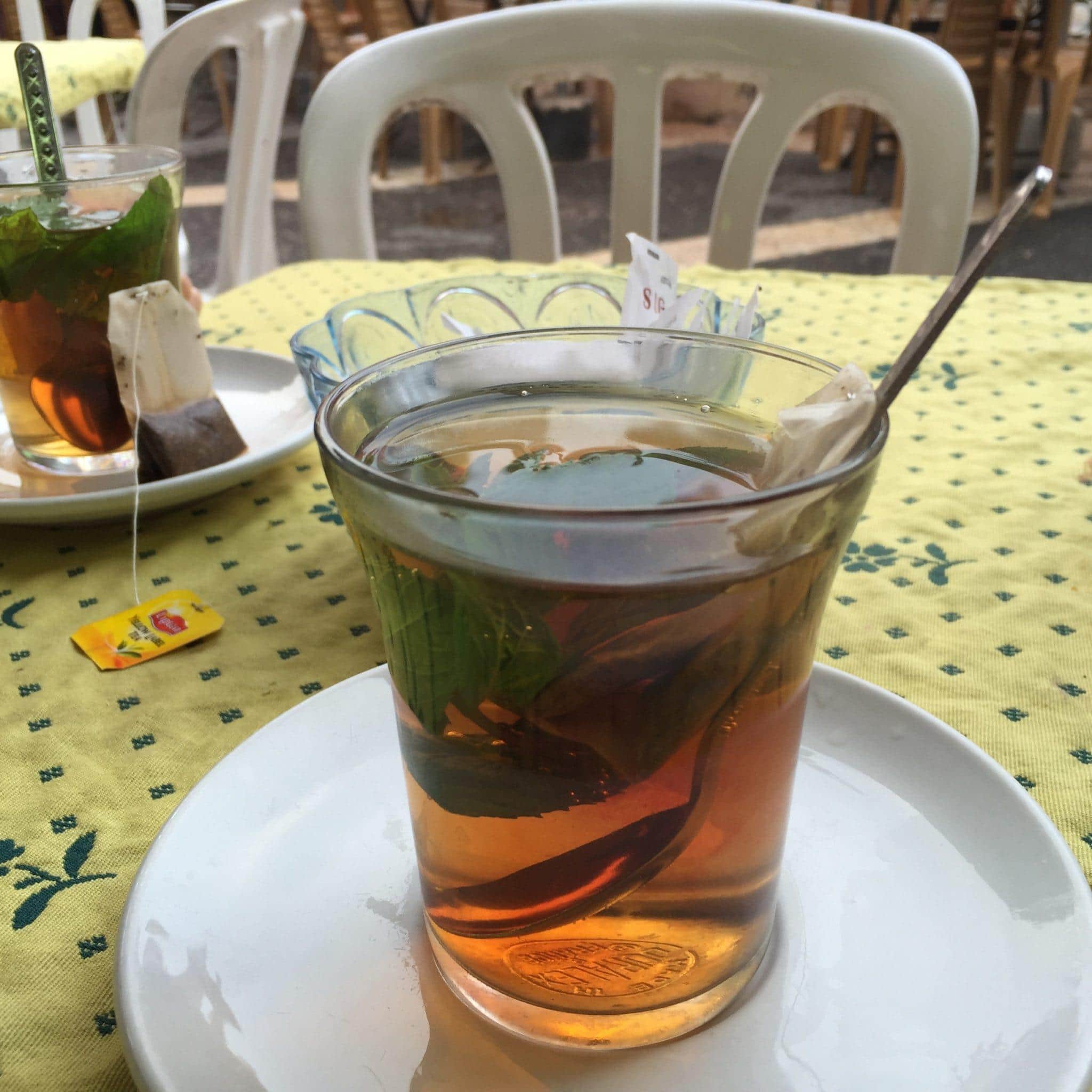 Tea with fresh mint leaves in the Arab Souk in Jerusalem