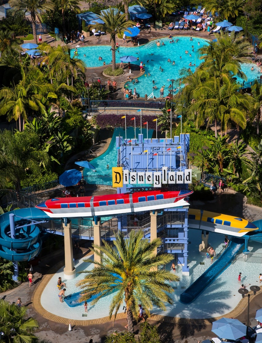 Monorail waterslides at the Disneyland Hotel