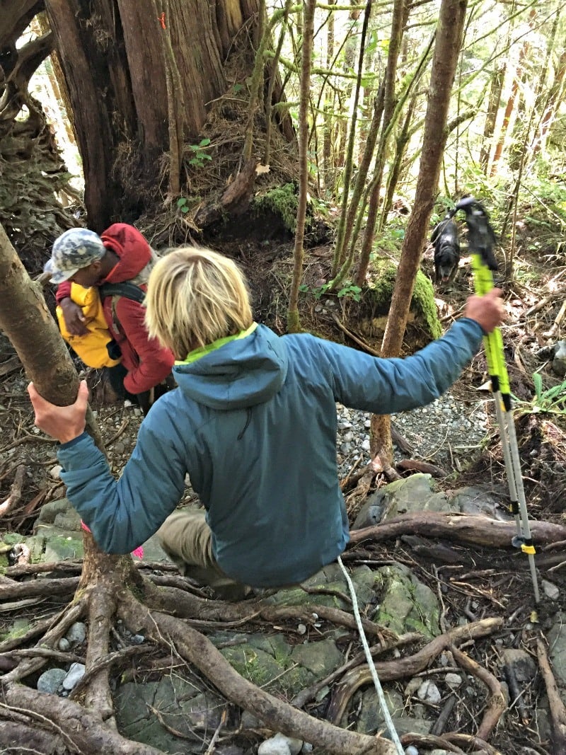 Hiking back down a steep incline from Penny Falls. (Photo credit: Claudia Laroye)