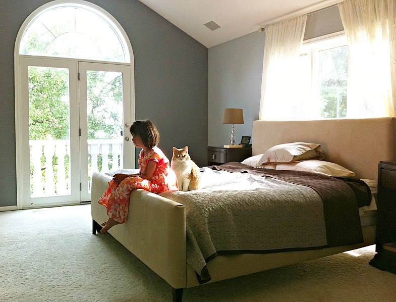 Little girl and cat during a home exchange vacation