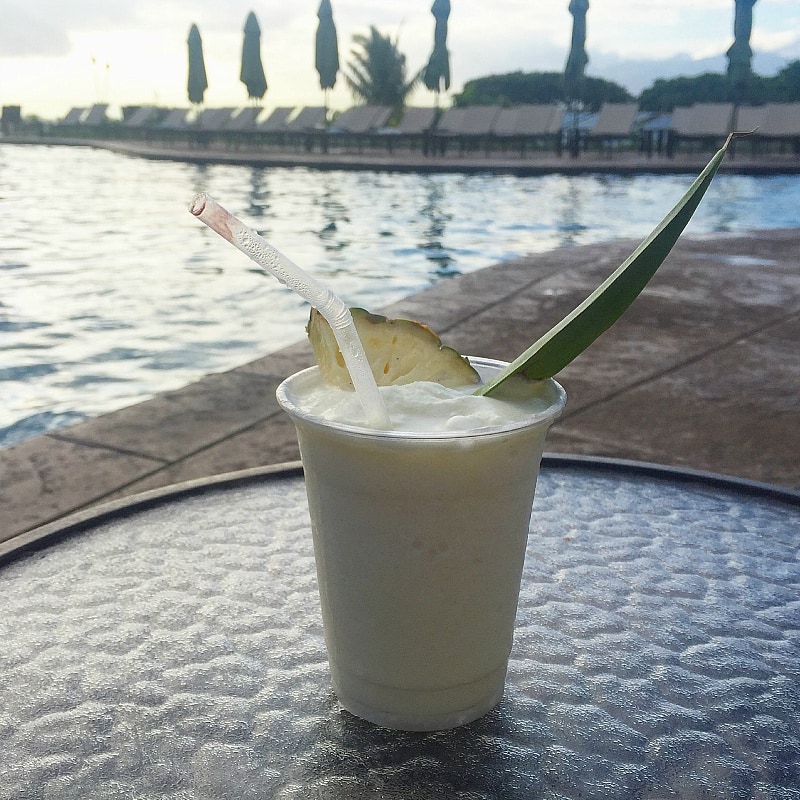 A poolside pina colada at Residence Inn Maui 