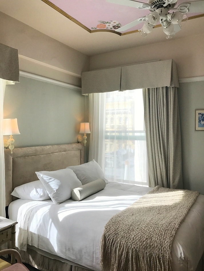 I loved the pink mural on the ceiling of my Cozy Queen Room at Cornell Hotel de France