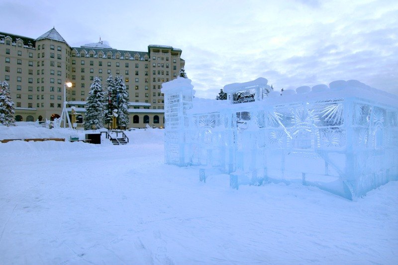 An ice palace is built each year on frozen Lake Louise ~ Why Ski Lake Louise with Kids