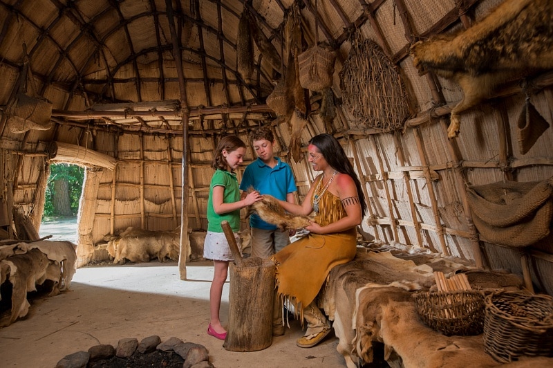 Jamestown Powhatan Indian Village ~ American history is fun for Kids at Jamestown Settlement and American Revolution Museum at Yorktown in Virginia 