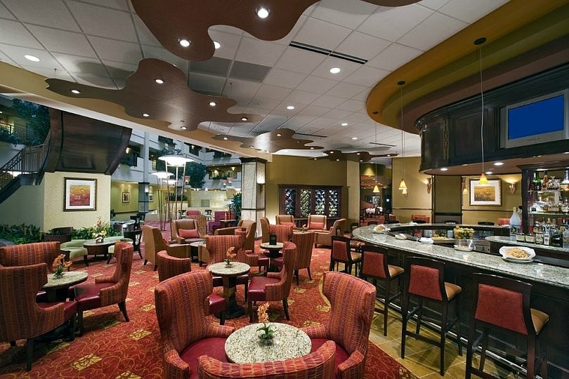 The on-site bar is a fun place to grab a drink and chat at Embassy Suites Huntsville