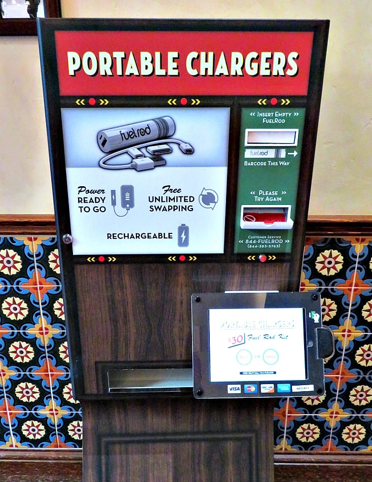 FuelRod portable chargers vending machine at Disney California Adventure ~ How to Charge Your Smart Phone at Disneyland