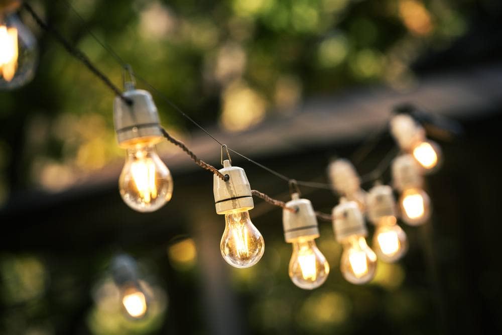 Decorative lights add to the festivity of a backyard barbecue party