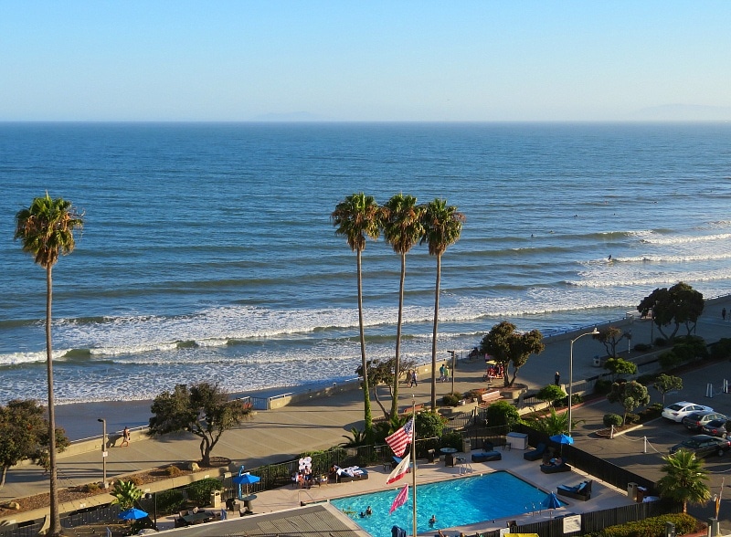 Beach and pool view from my room at Crowne Plaza Ventura Beach ~ Things to do in Ventura County California with Kids