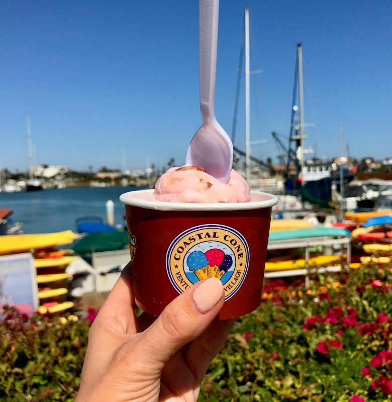 Cherry nut ice cream from Coastal Cone ~ things to do in ventura county california with kids