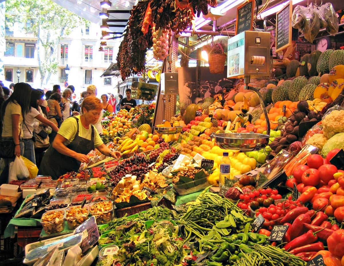 La Boqueria food market along La Rambla in Barcelona