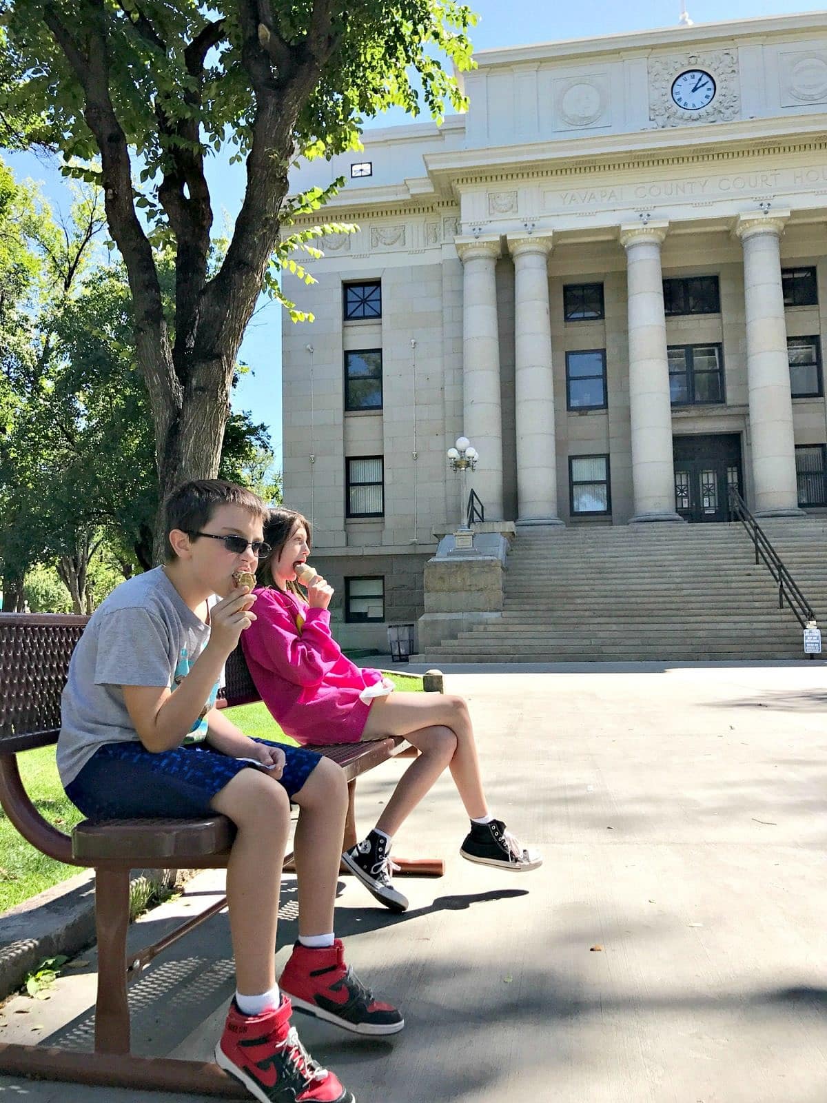 Prescott with kids in the famous Courthouse Square