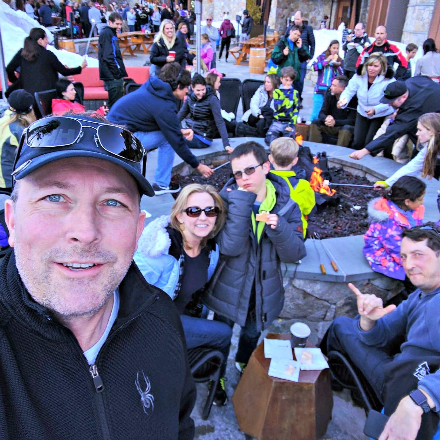 A family selfie at Northstar Ski Resort with kids