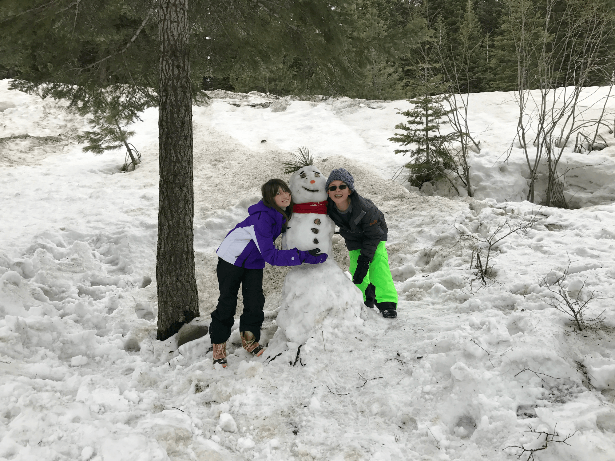 Building a snowman at our vacation rental home at Northstar Ski Resort with kids