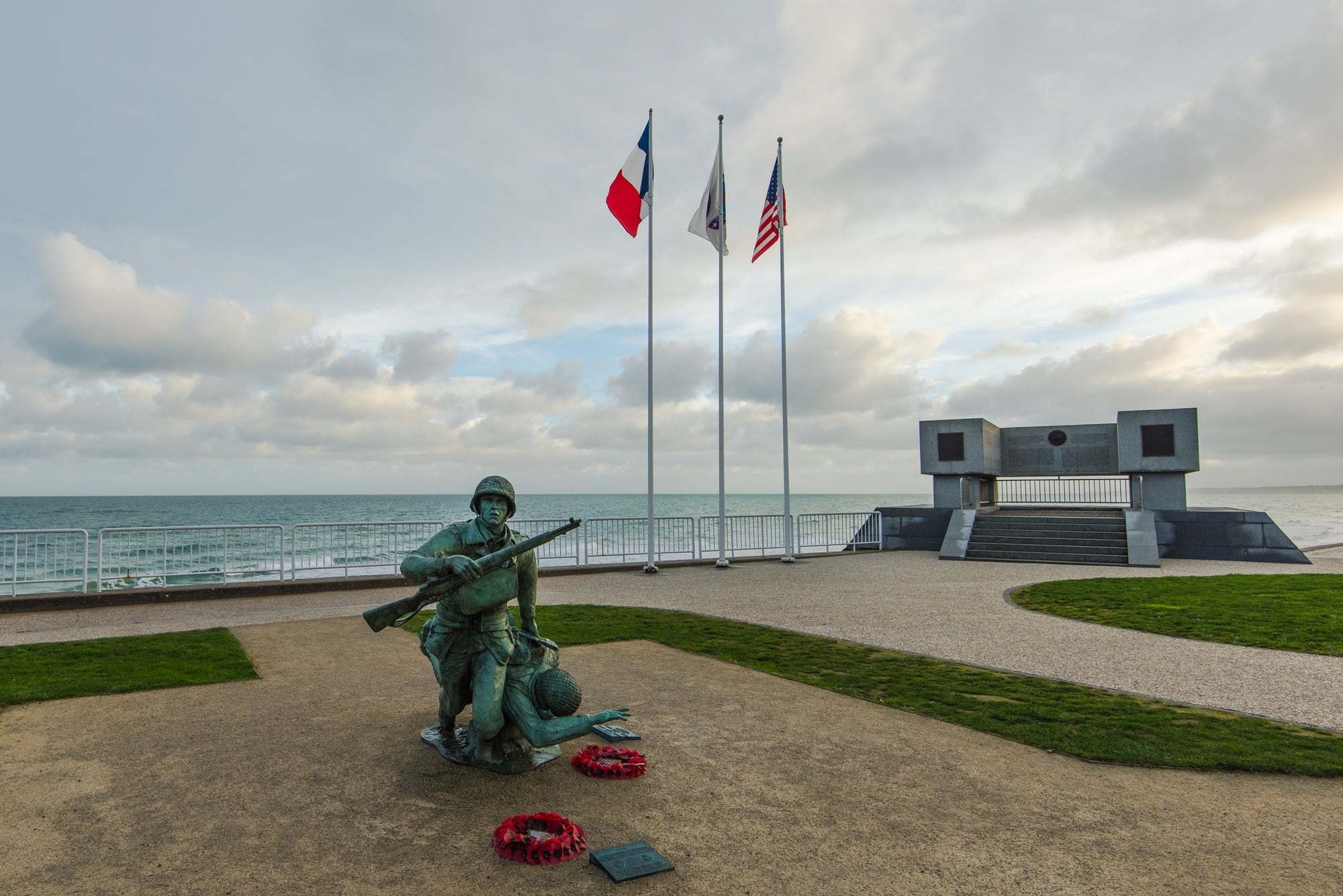 Omaha Beach War Memorial of fallen soldiers in Normandy, France 