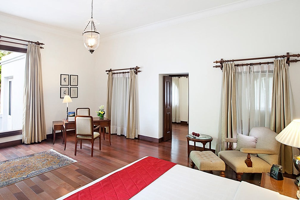 A luxury suite at Maidens Hotel in Delhi provides space for families ~ India with Kids