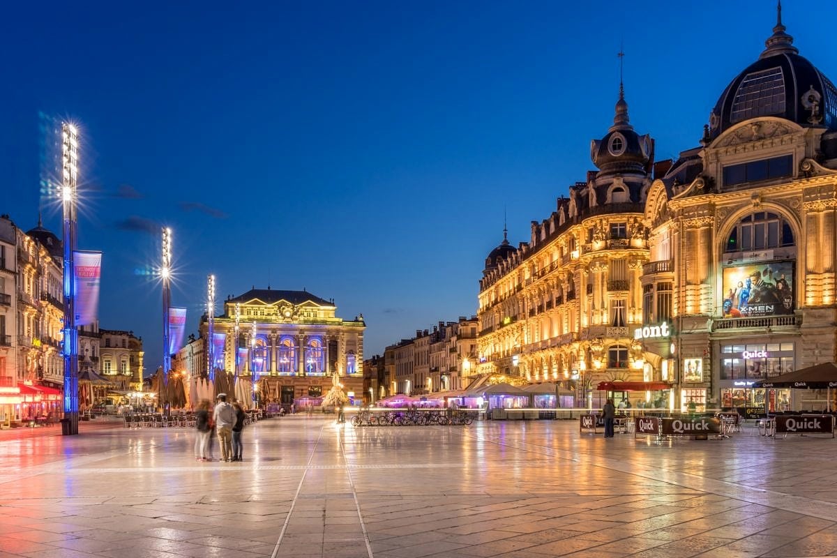 The beautiful Place de la Comedie in Montpellier, France