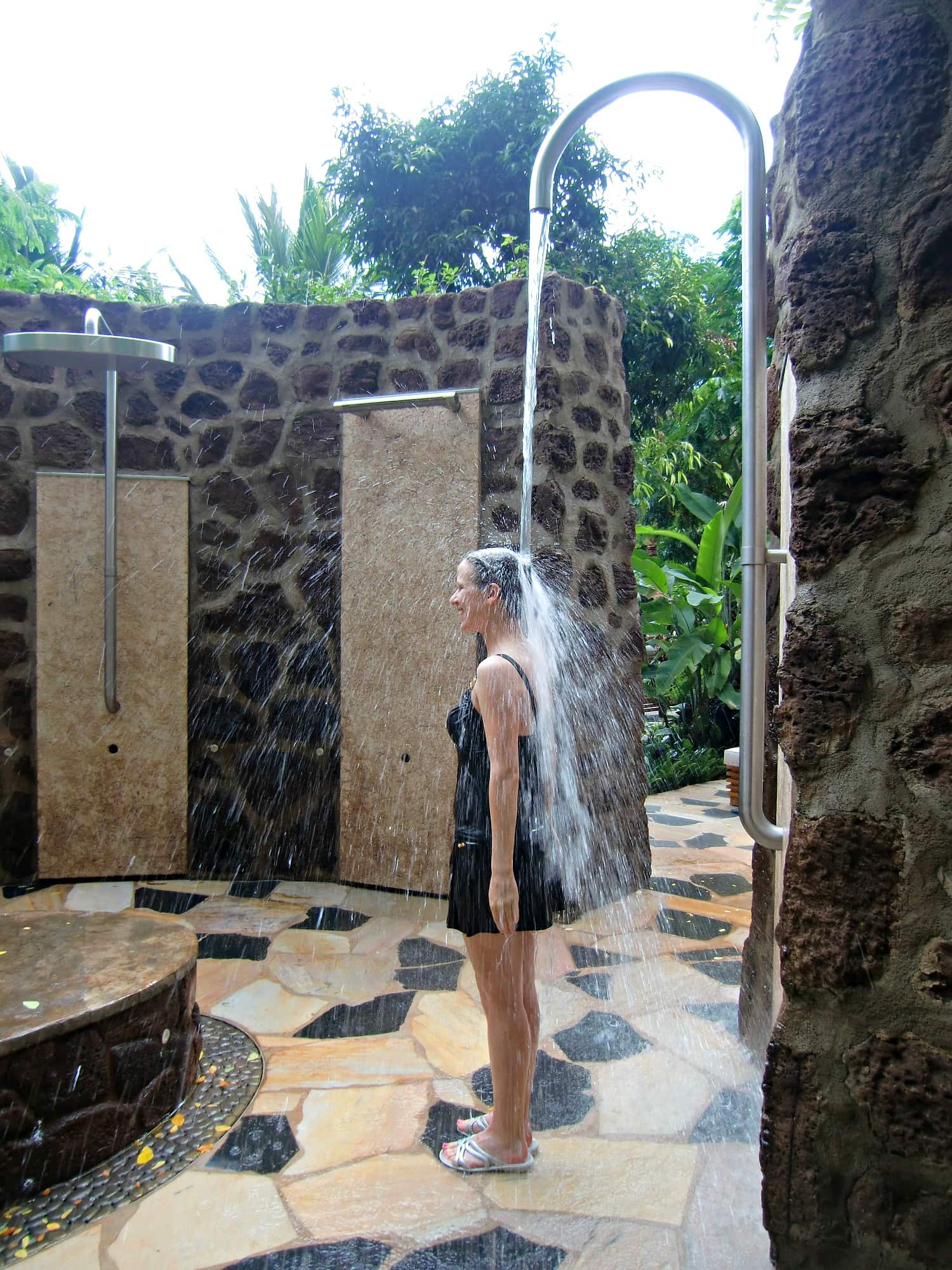 A rain shower in Kula Wai Hydrotherapy Garden at Laniwai Spa