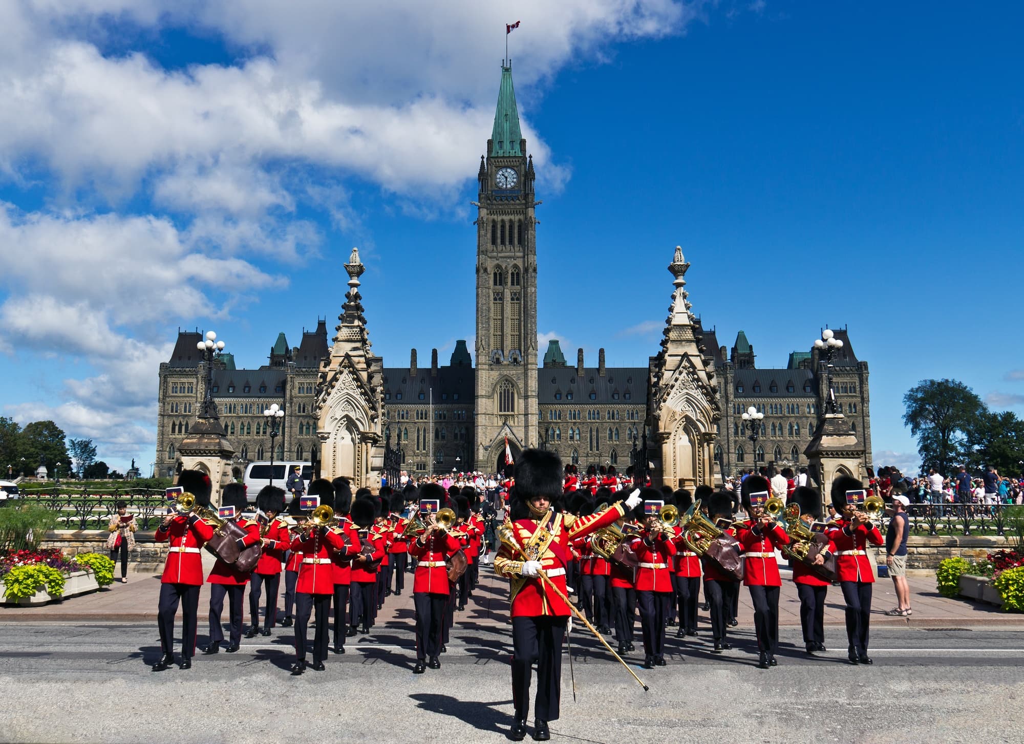 Families enjoy watching the Changing of the Guard in Ottawa