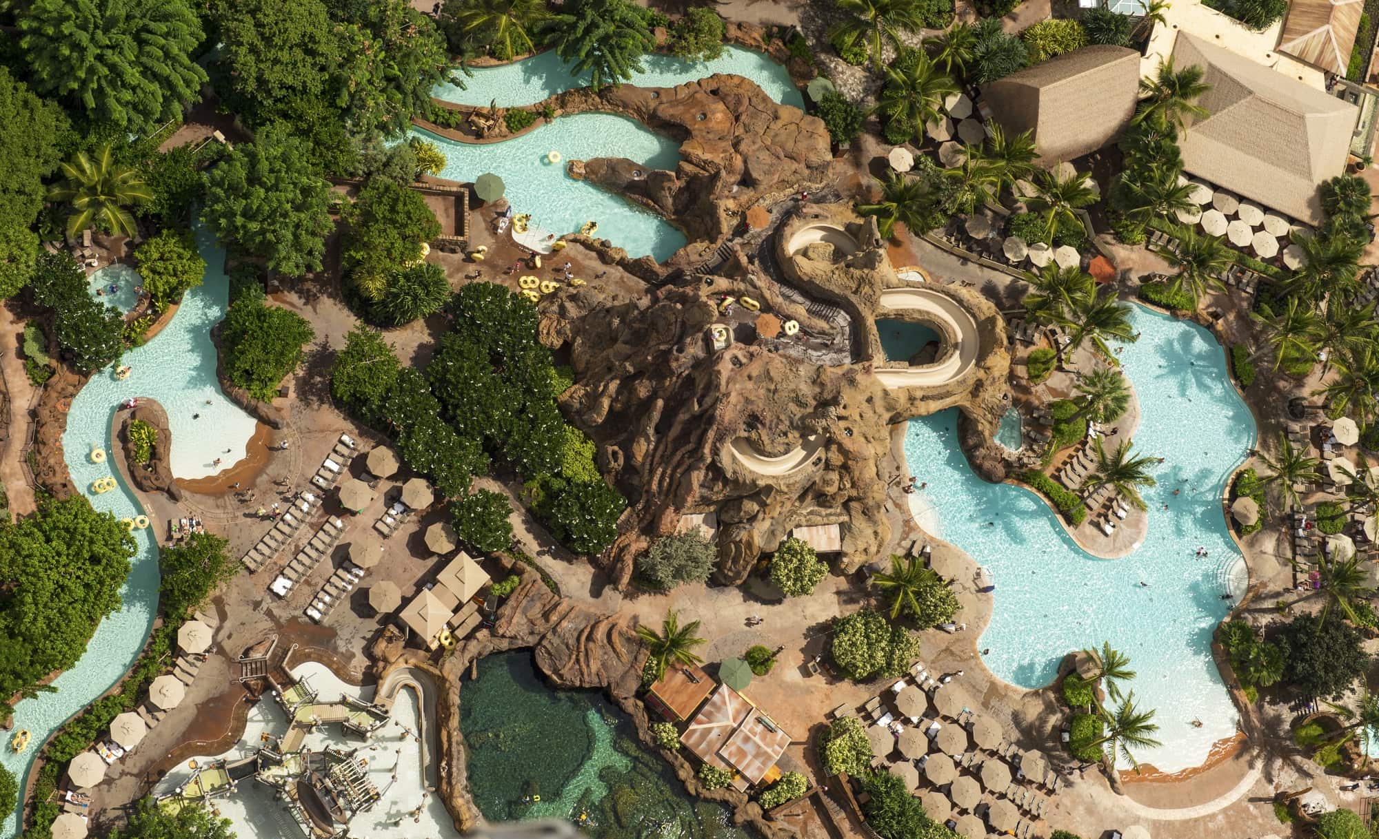 Disney Aulani's Waikolohe Valley includes waterslides and whirlpool spas