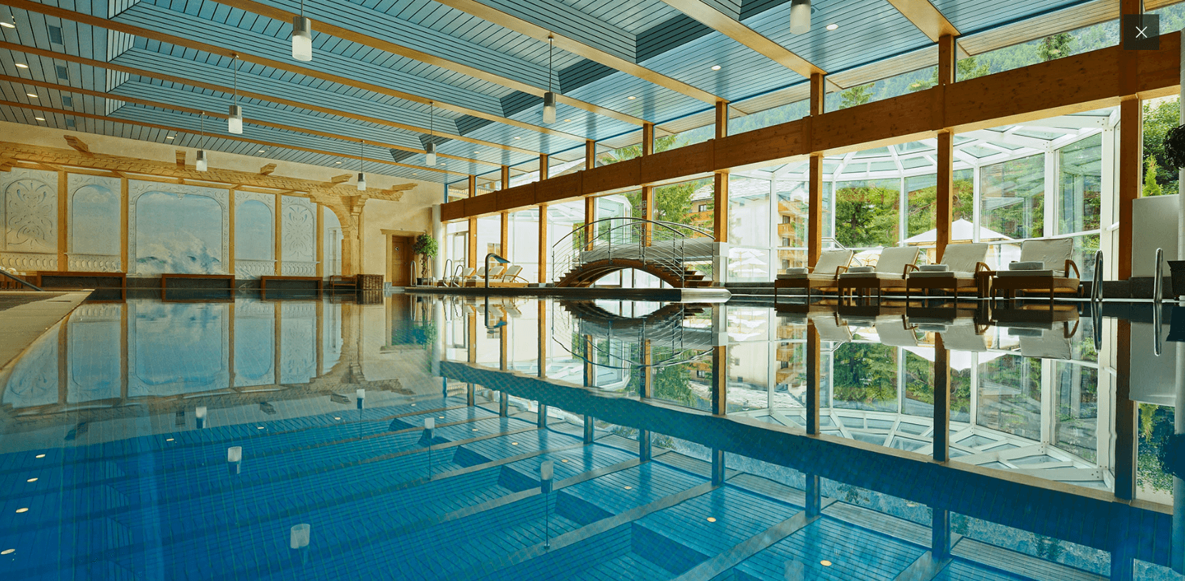 Indoor-outdoor pool at Hotel Mont Cervin Palace in Zermatt, Switzerland 