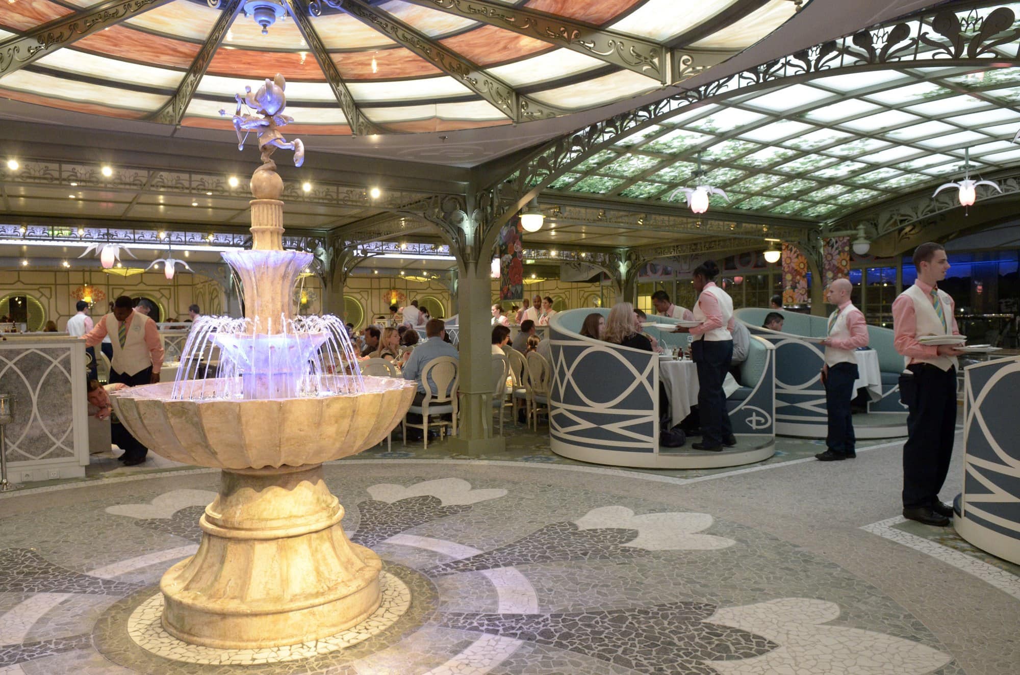 The beautiful Enchanted Garden restaurant aboard Disney Dream with babies, toddlers and children