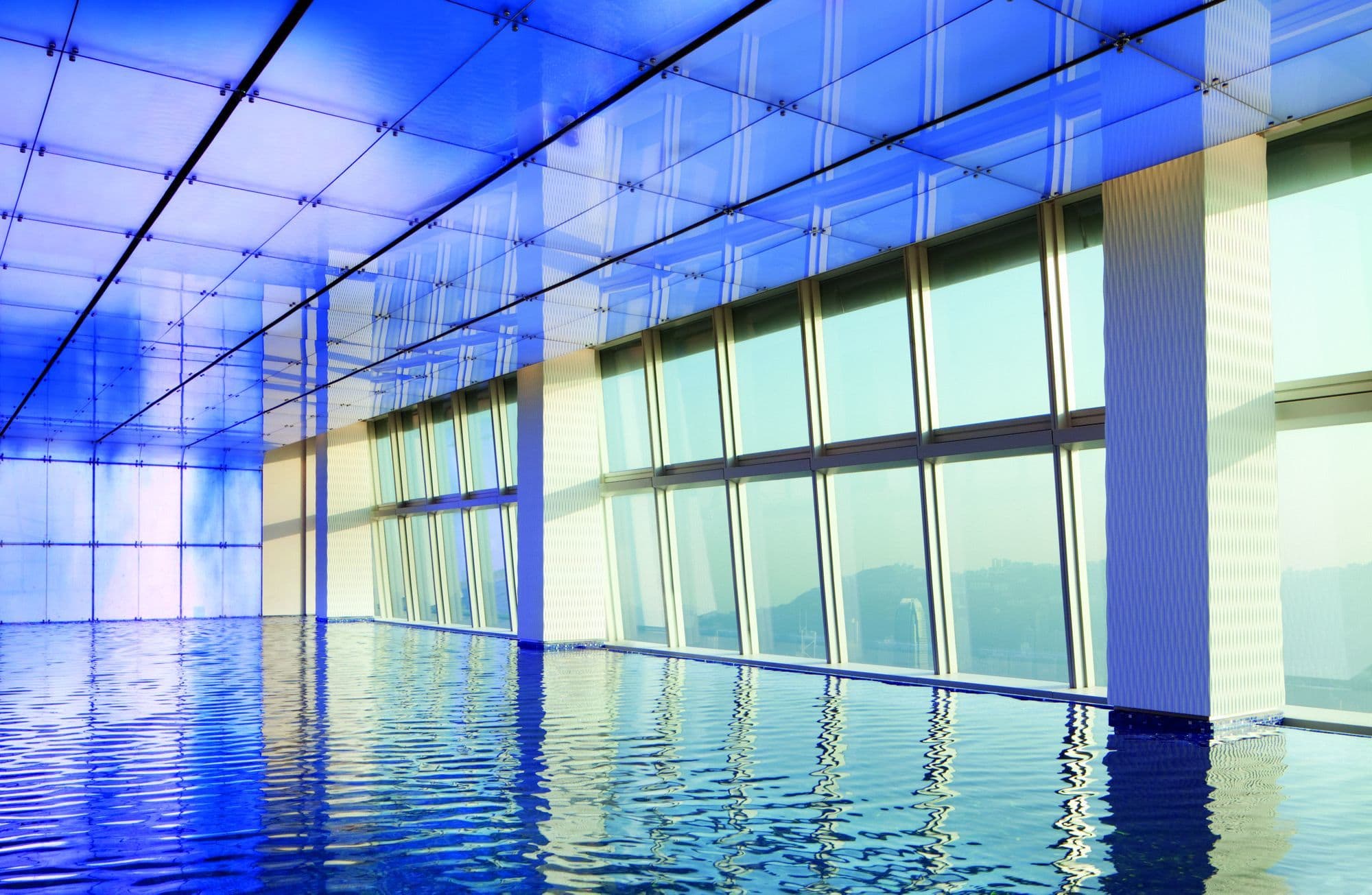 The indoor pool on the 118th floor of the Ritz-Carlton Hong Kong