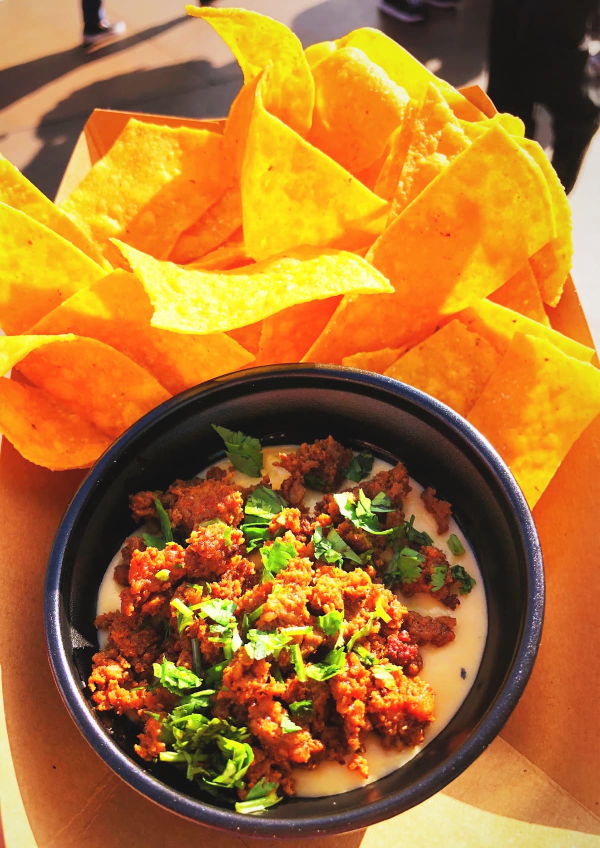 Chorizo queso fundido with house-made tortilla chips from Brews & Bites at Disney California Adventure for the holiday season