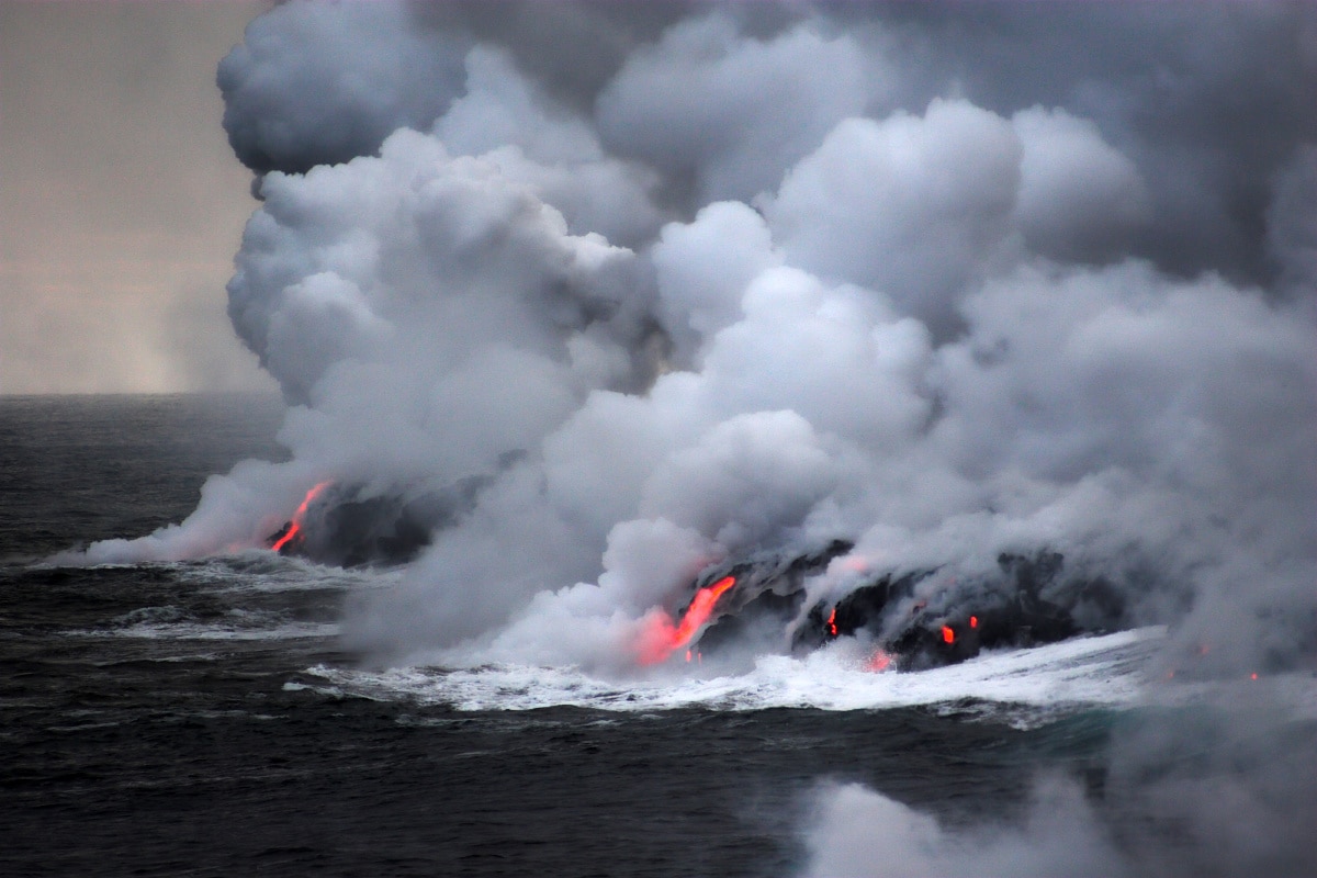 Lava flowing into the ocean from Kilauea eruption