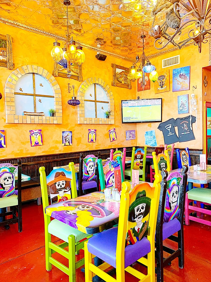 Day of the Dead décor at Vaqueros Grill & Cantina pleases kids in Jerome, AZ