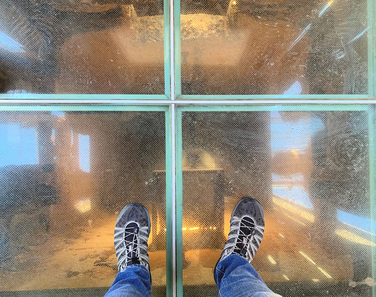 Standing above a 1,700-foot mine shaft at Audrey Headframe Park in Jerome, AZ with kids