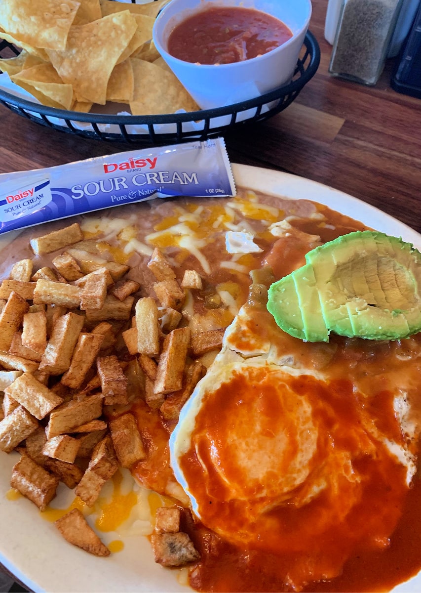 Christmas-style enchiladas at Los Compadres Restaurant 