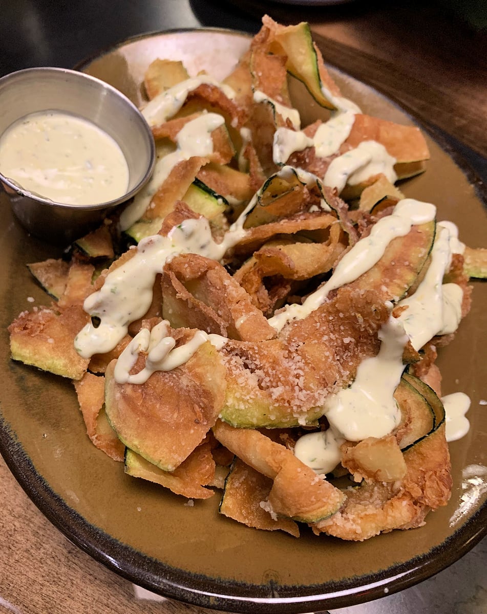 Parmesan Zucchini Ribbons with Lemon Aioli at Sixty-Six Acres are part of Albuquerque's farm to table food scene