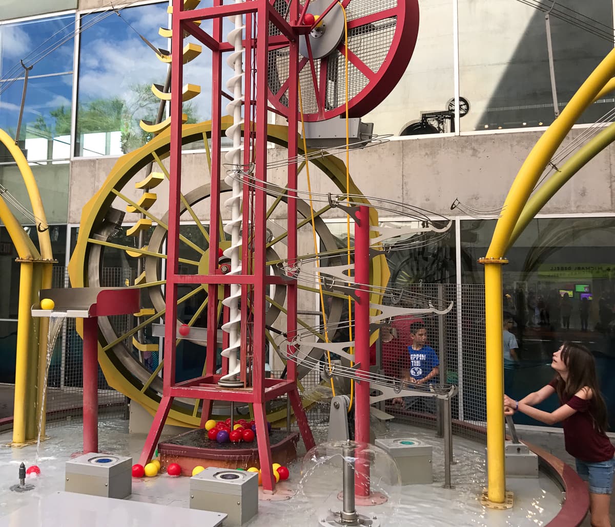 An outdoor exhibit at the Arizona Science Center in Phoenix with kids