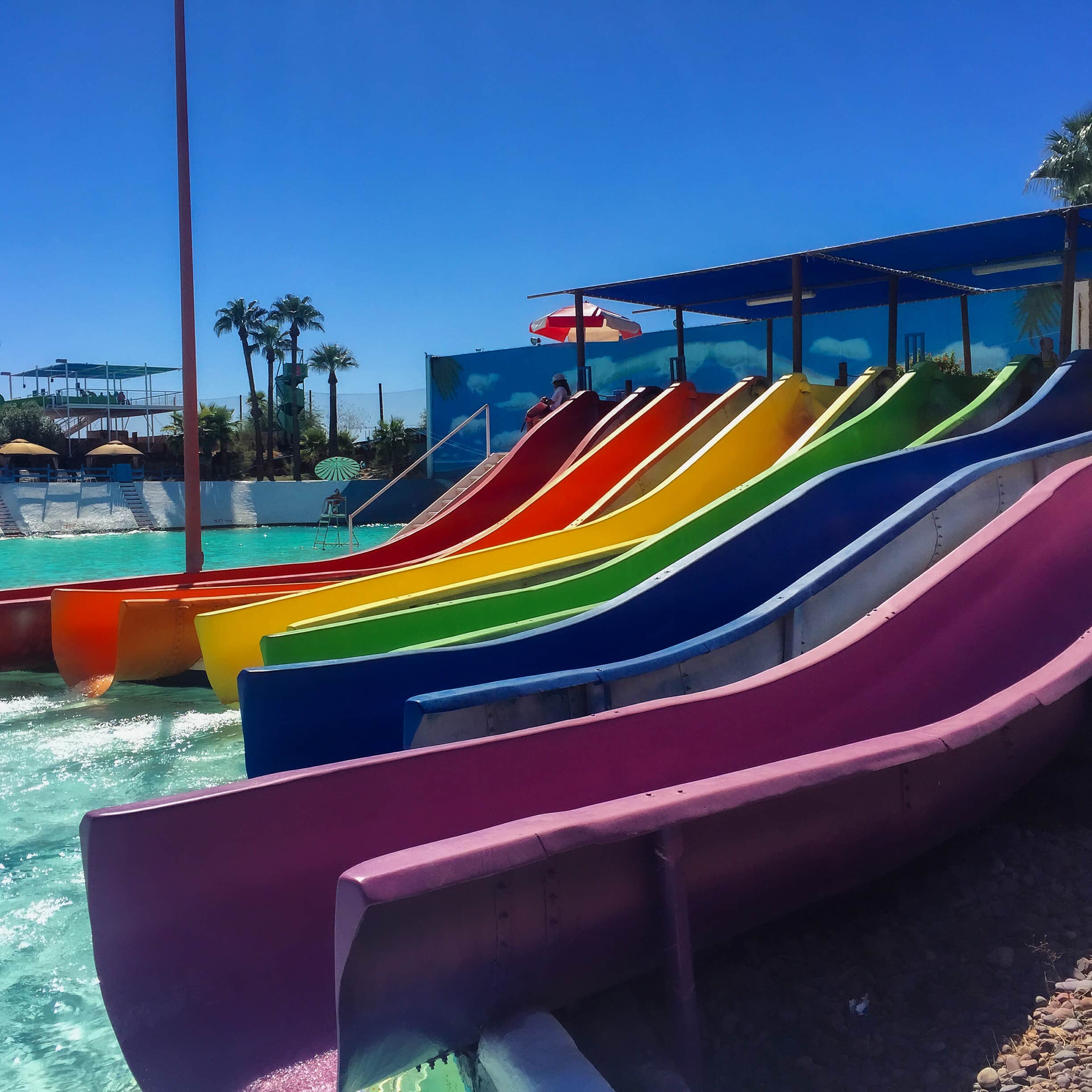 A rainbow of waterslides at Big Surf Water Park