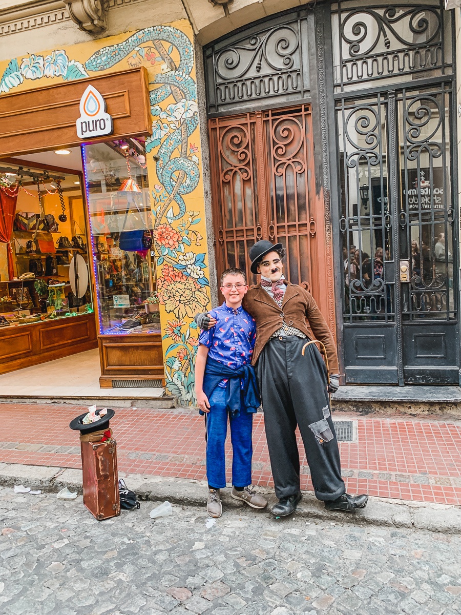 Charlie Chaplin street performer at the San Telmo Sunday Market