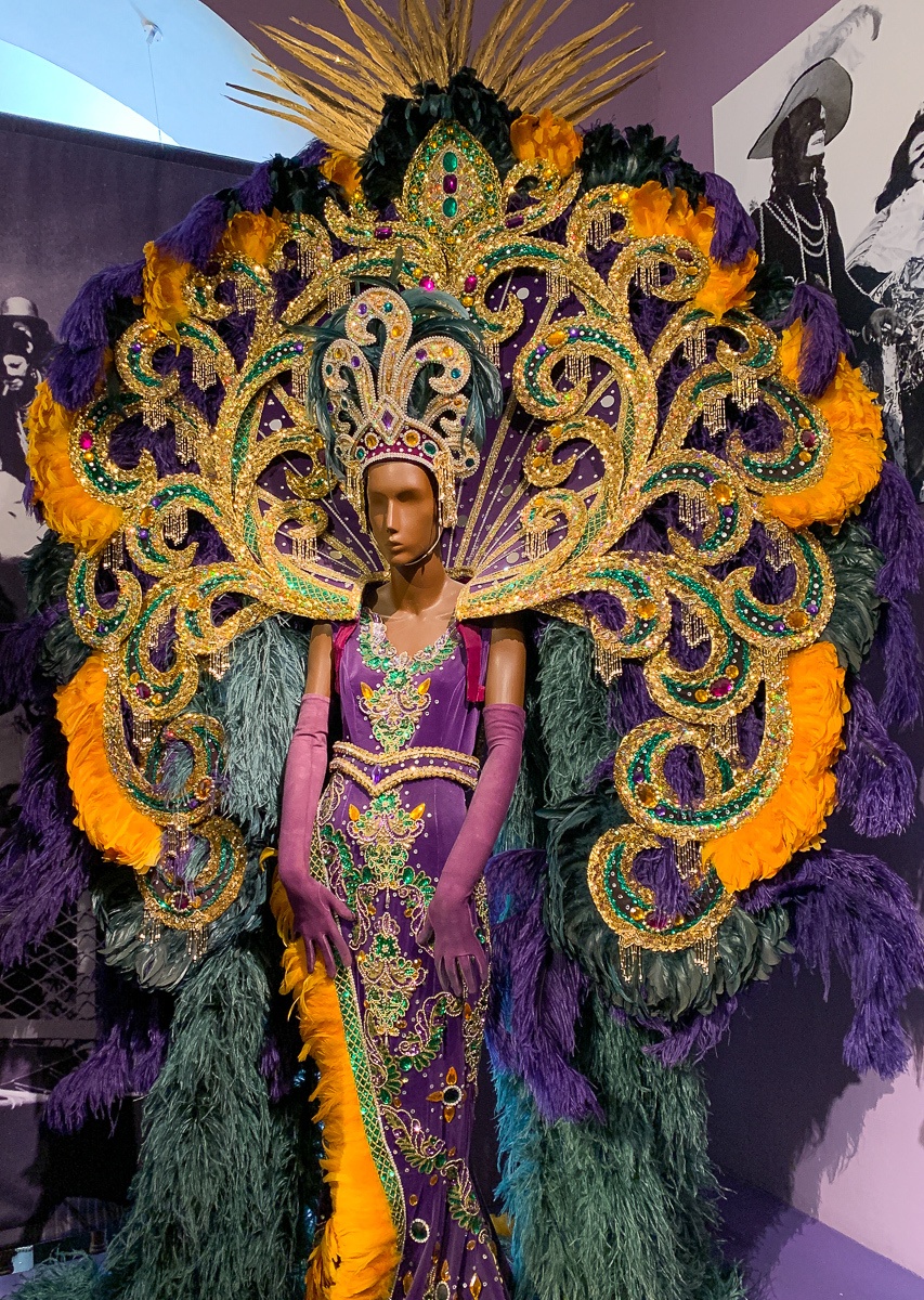 An elaborate Mardi Gras costume at the Presbytère in New Orleans