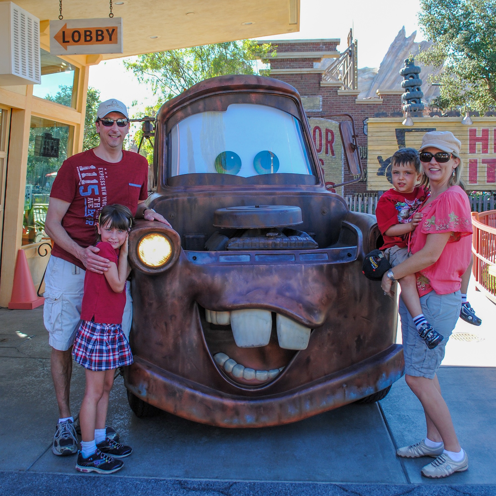 Meeting Tow Mater at Cars Land Disney theme park