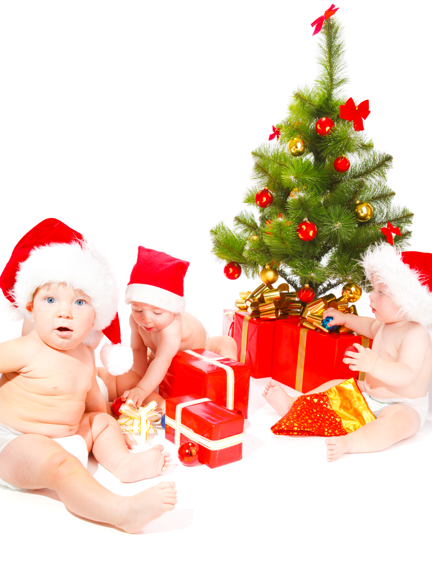 Babies with Christmas decorations