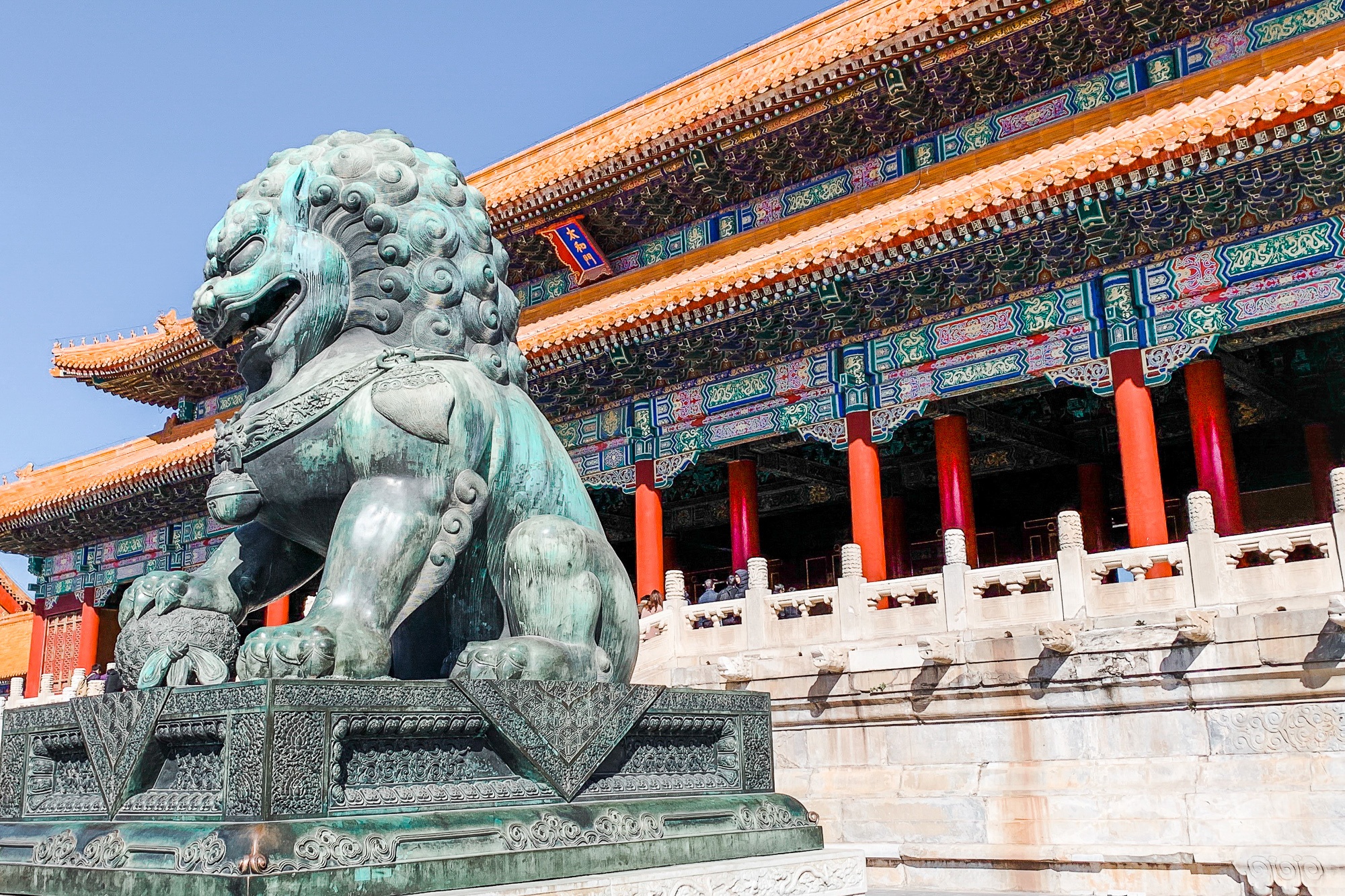 Lion statue in the Forbidden City in Beijing, China