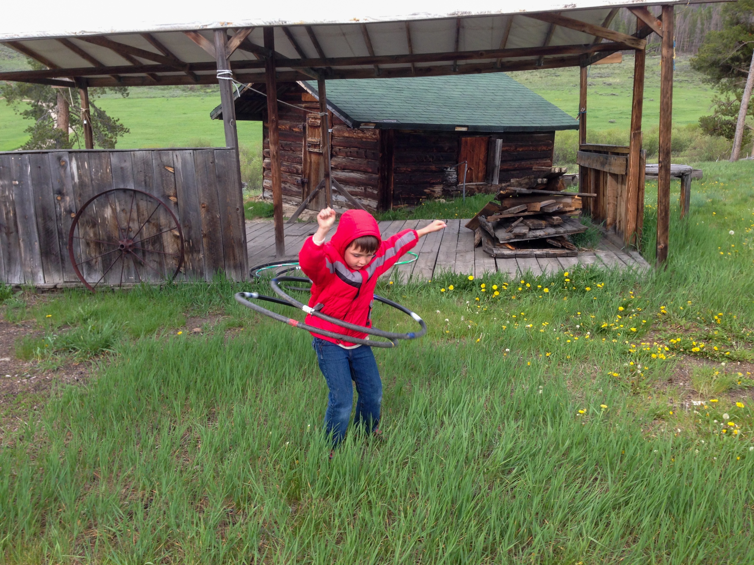 Hula hooping at Keystone Wagon Ride campsite