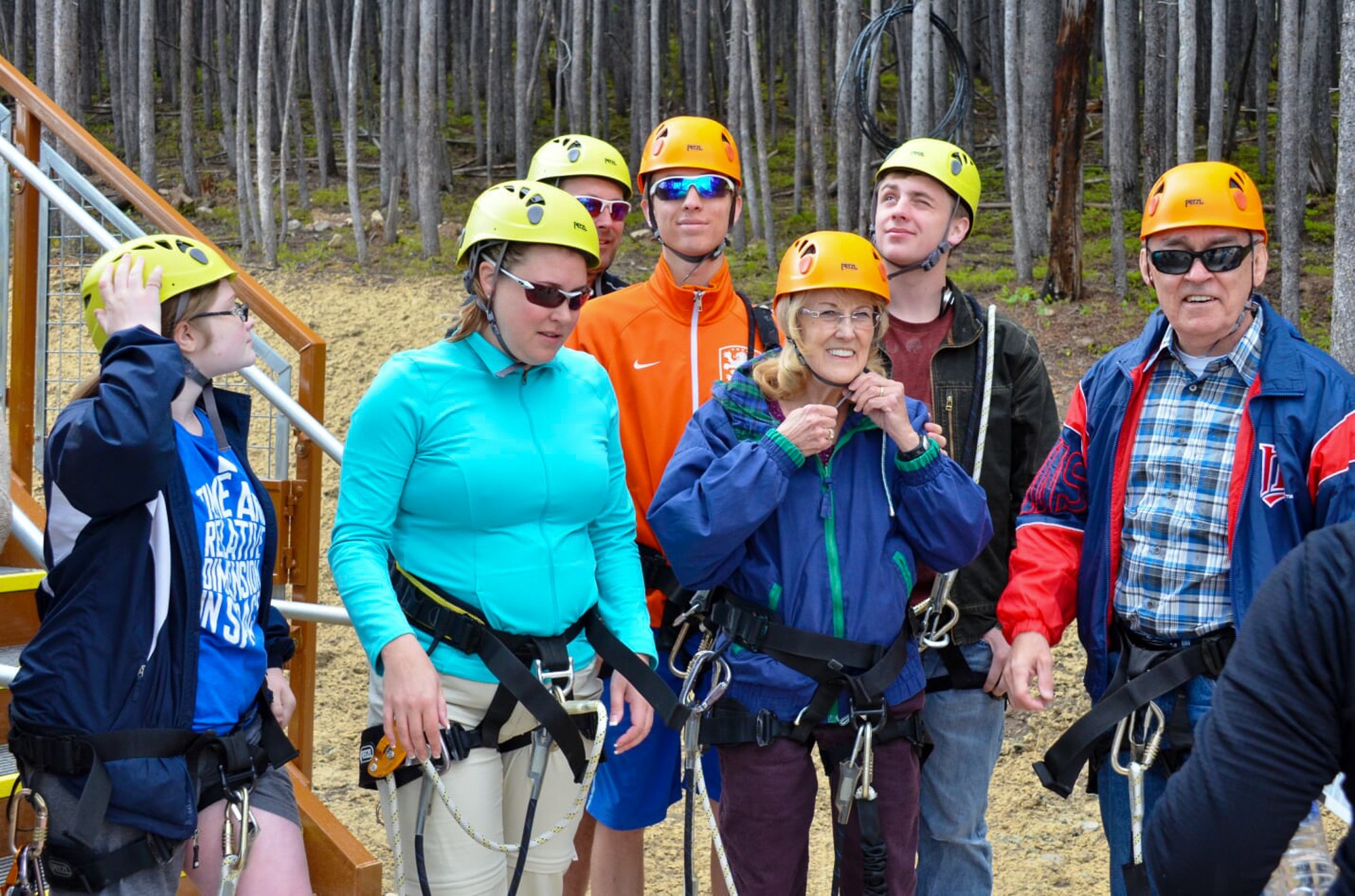 Zip-lining on a family reunion vacation