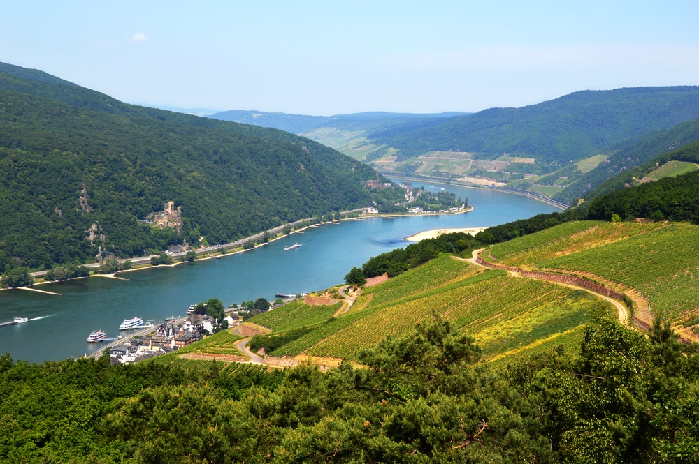 Rhine River view from Rudesheim, Germany 