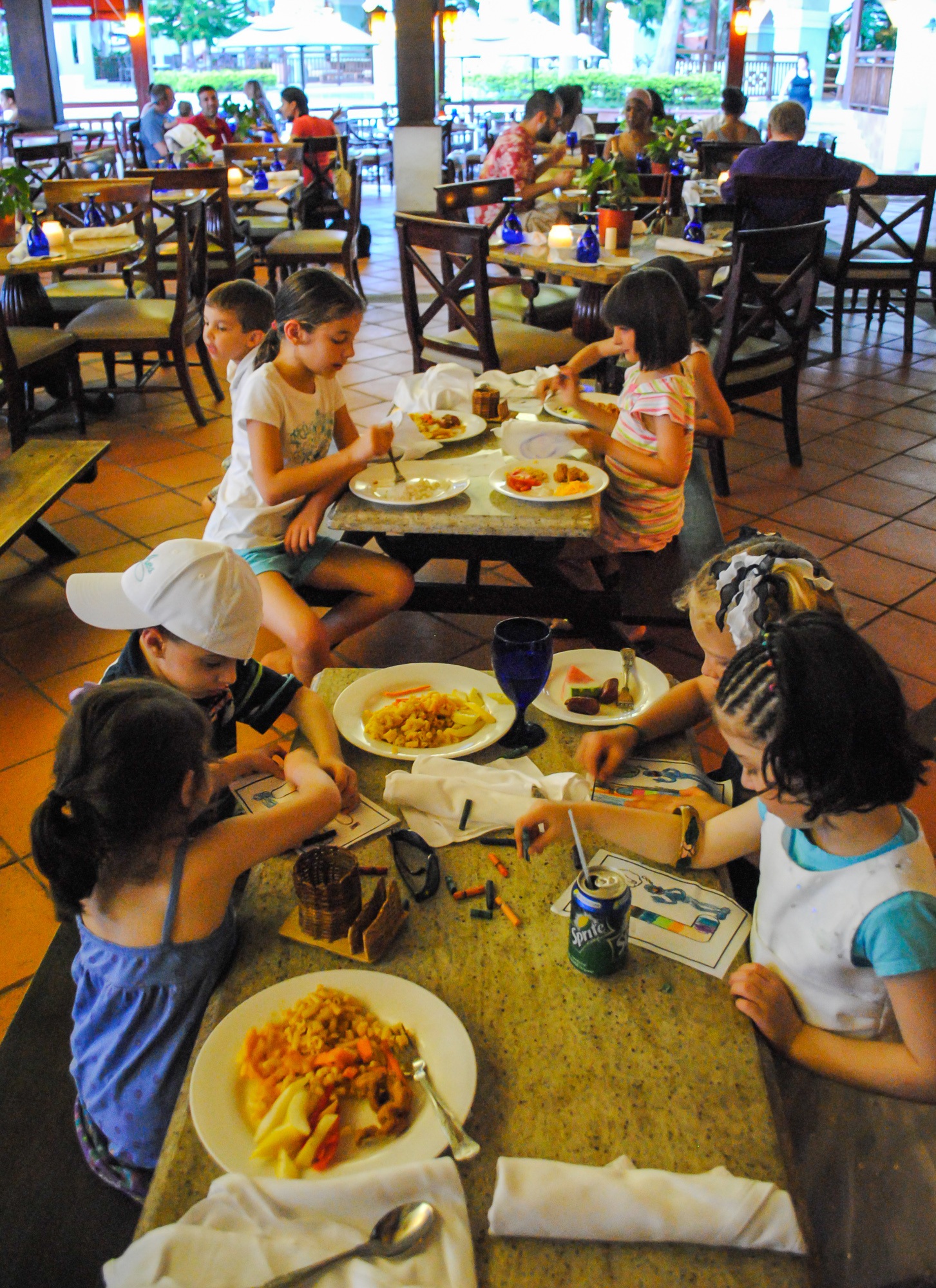 Kid-sized tables amidst bigger tables at the Mill Restaurant