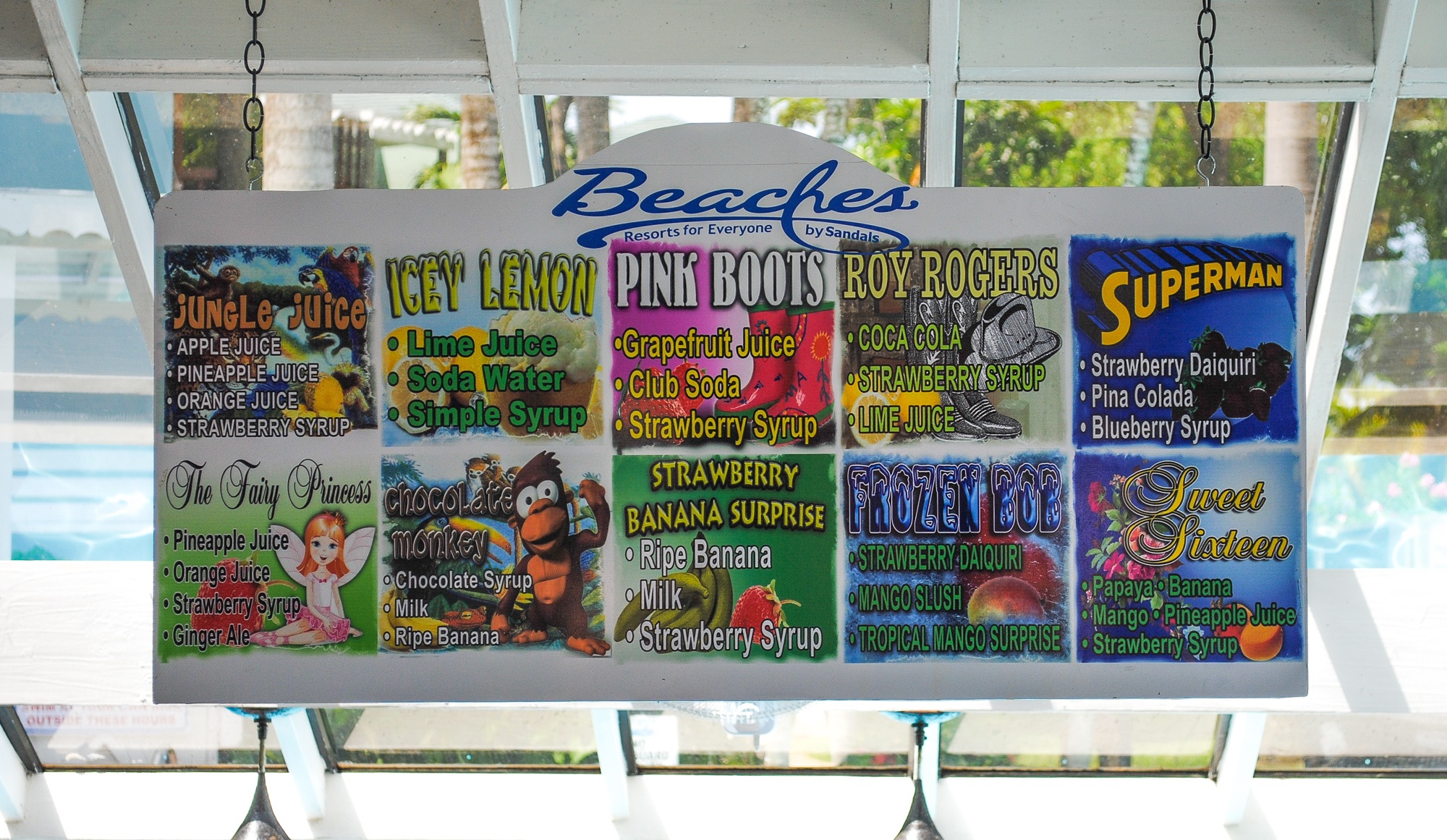 Tropical drink selection at Beaches Negril